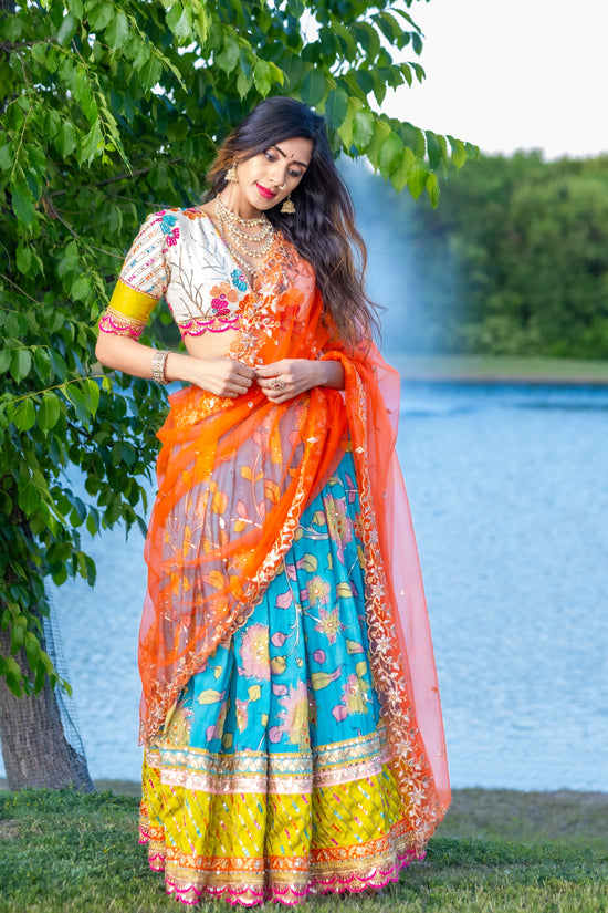 Handpainted Blue Kalamkari Lehenga  choli – Buy Online in USA