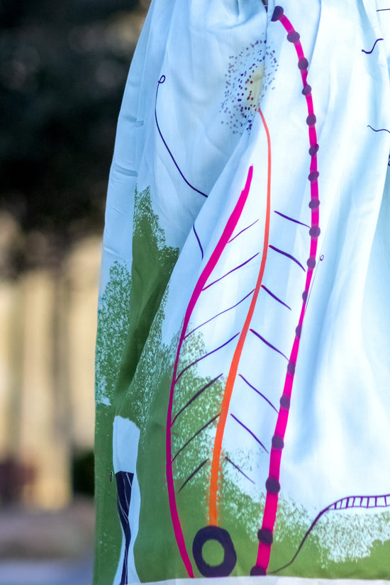 Luxury Abstract silk skirt featuring architectural box pleat construction